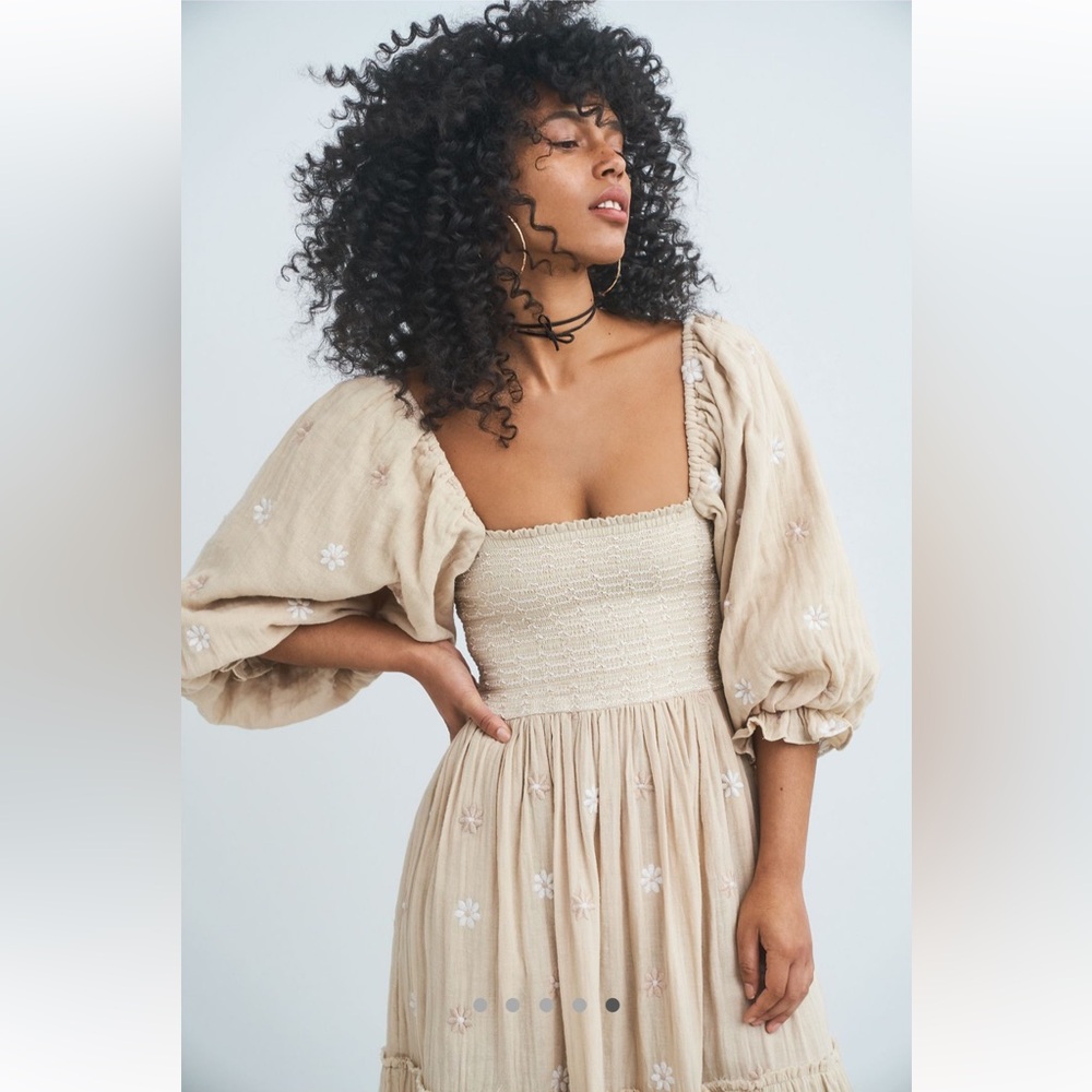 Free People Dahlia Embroidered Smocked Top Romantic Cottagecore Maternity Maxi